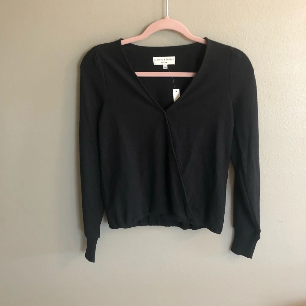 Madewell Puff Sleeve Faux Wrap Top - XXS